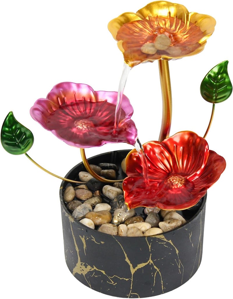 YOQUATE Water Fountain Indoor Waterfall Fountain Flowers Themed 3-Tier Tabletop Fountain Home Decor Including Lots of Rocks and Soothing Sound Machine(Galsang) - Image 2